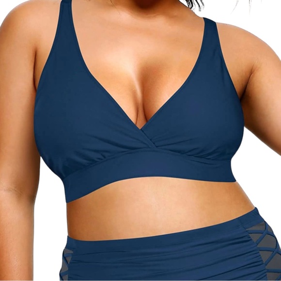 Yonique Womens 22W Blue Bikini Swimsuit Top - Picture 4 of 6